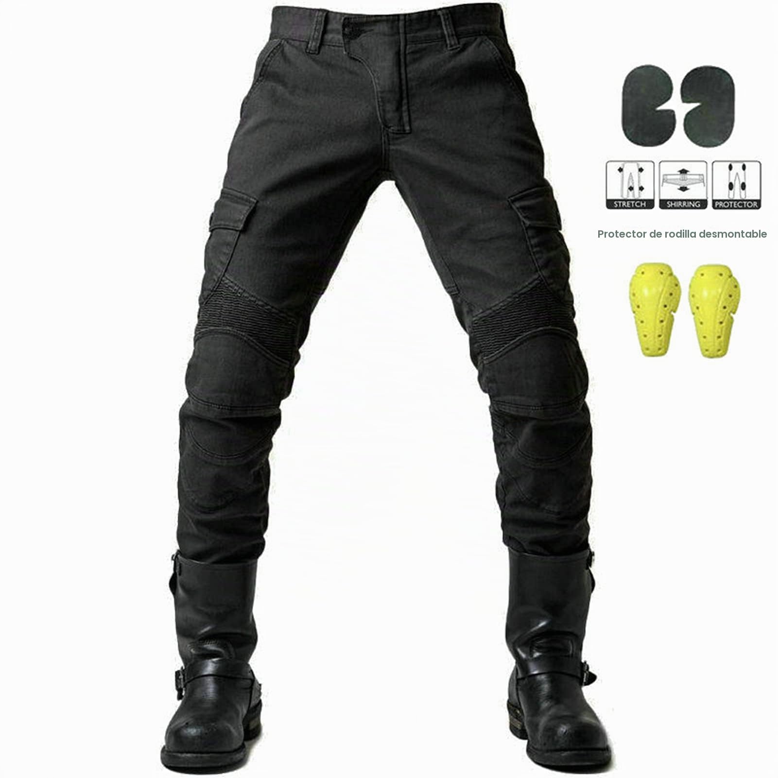 Pantalones Moto Hombre con Retirable Armadura Forro Protección Interior, Jeans De Moto Respirable Resistente Al Desgaste Tela Motorcycle Biker Pants,Negro,XXL