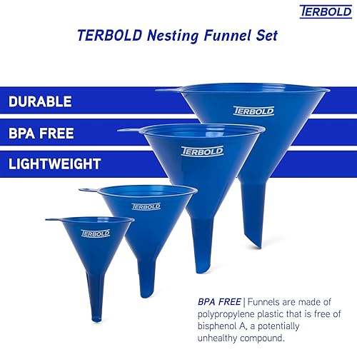 Miniatura 3 de Juego de 4 embudos de plástico sin BPA para cocinar en cocina, aceite de automóvil, hogar o uso en laboratorio (azul)