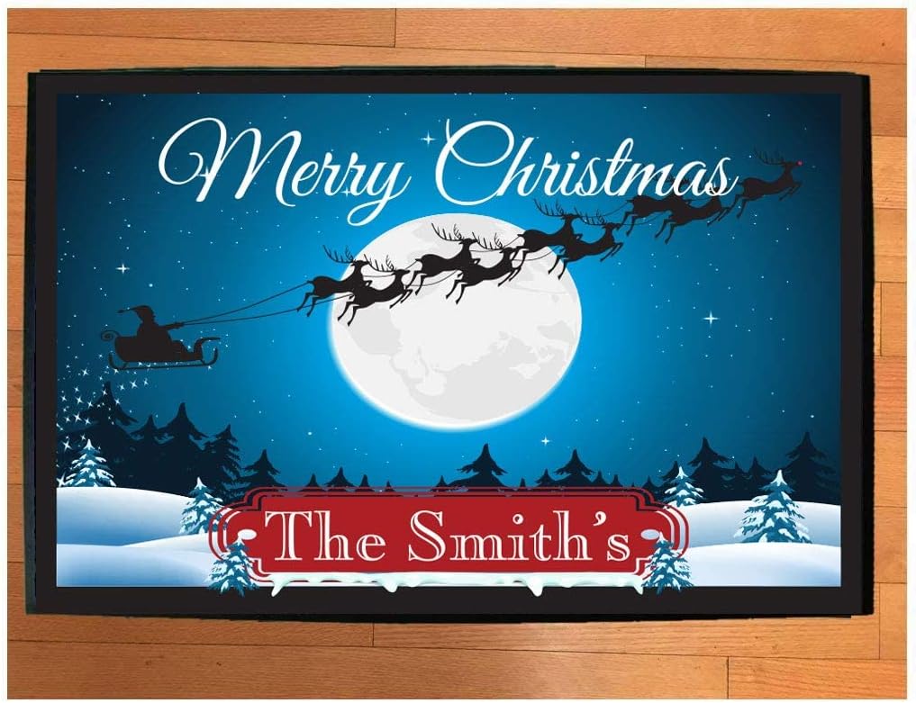 VictoryStore Home Accessories: Custom Christmas Door Mat 24 inches x 36 inches (Santa Sleigh)