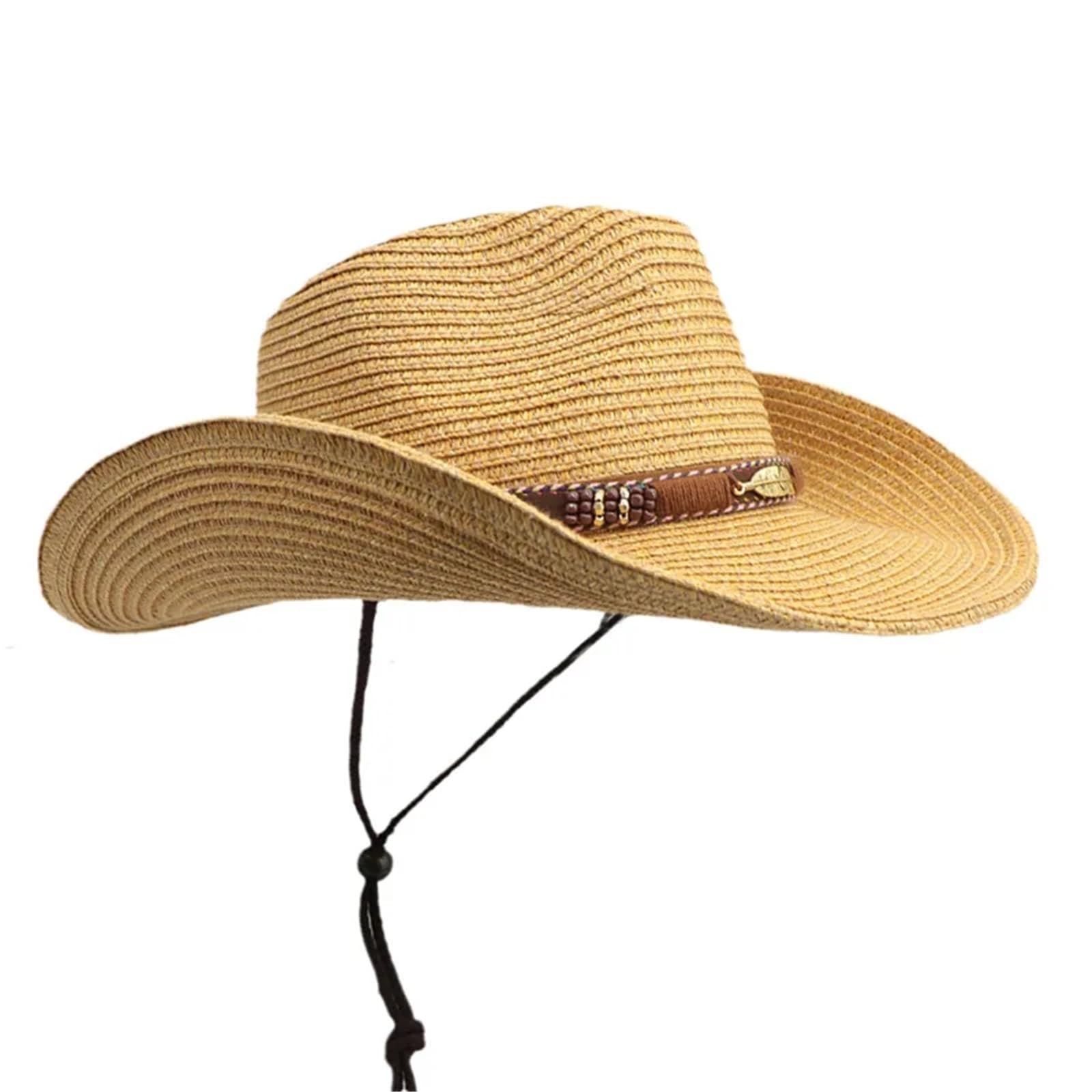 vrfvsdasAAS cowboy hat, Cowboy Hat Summer Top Retro Style Sunshade Straw(Khaki)