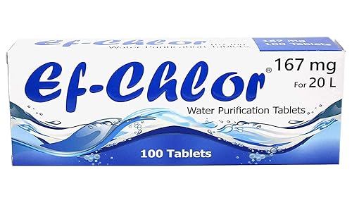 Ef-Chlor Tabletasgotas de purificación de agua (167 mg - 100 tabletas) - Tratamiento de agua potable ideal para emergencias, supervivencia, viajes y