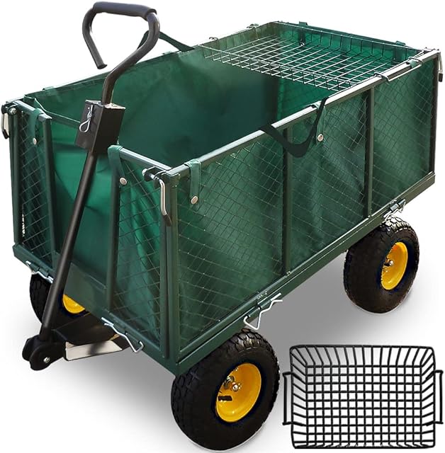 Deuba Trolley on Wheels | 550kg Load Capacity | Wagon Cart With Removable Tarpaulin | Drinks Trolley Handcart Garden Outdoor Beach Trolley Shopping Trolley