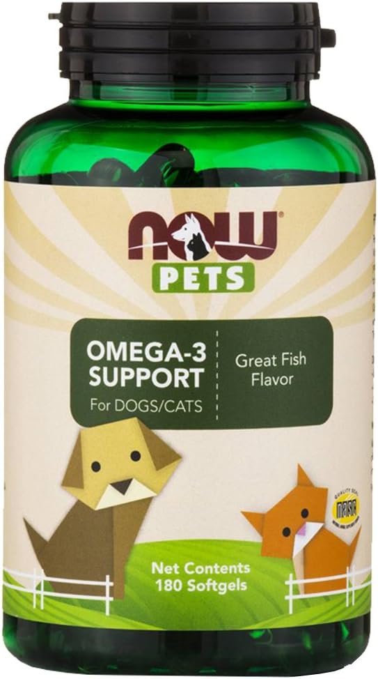 NOW Pets Omega-3 Support for Dogs & Cats x 180 Softgels - Joint health, normal brain function and normal immune response.