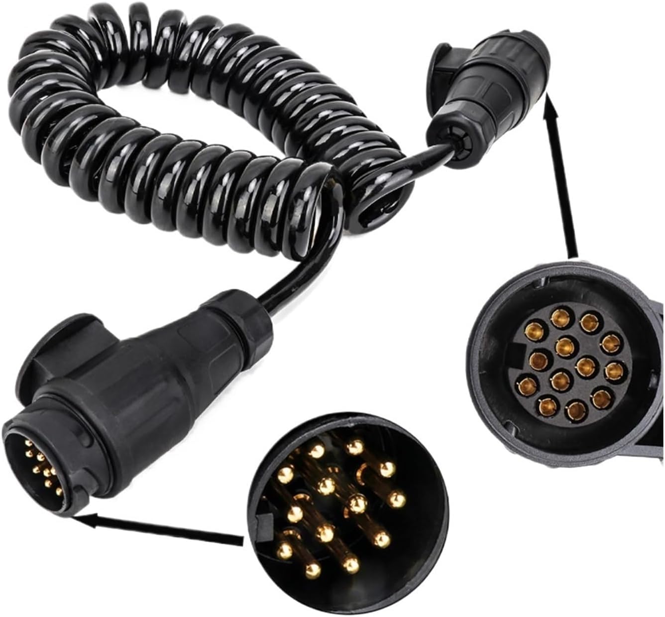 Câble rallonge remorque 13 Broches 3M Spirale, câble remorque 13 Broches vers Prise remorque 13 Broches, connecteur remorque 13 Broches pour Voiture Camion Caravane Camping-Car