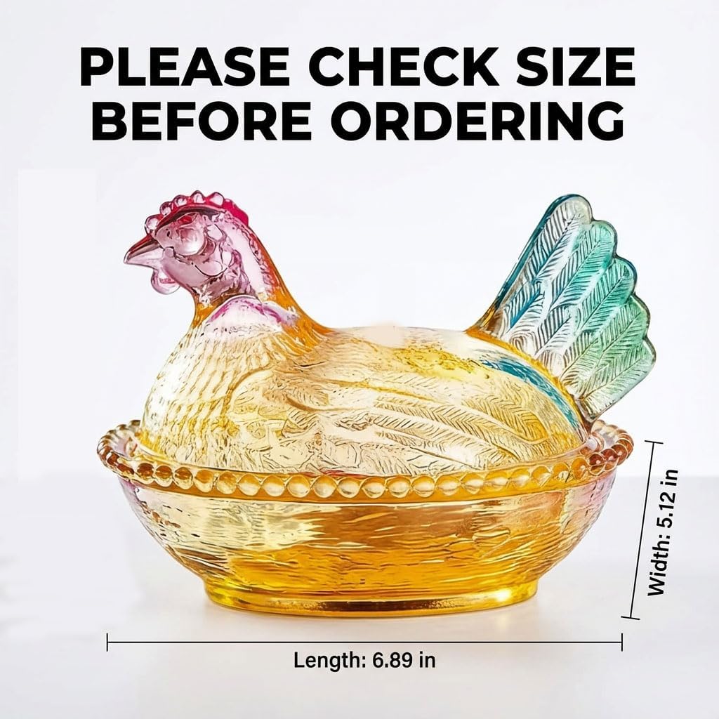 Hen on Nest— Candy Dish with Lid, Large Pedestal Crystal Chicken Candy Bowl for Snacks, Cookies & Desserts, Vintage Home Kitchen Tabletop Décor (Lapis Lazuli)