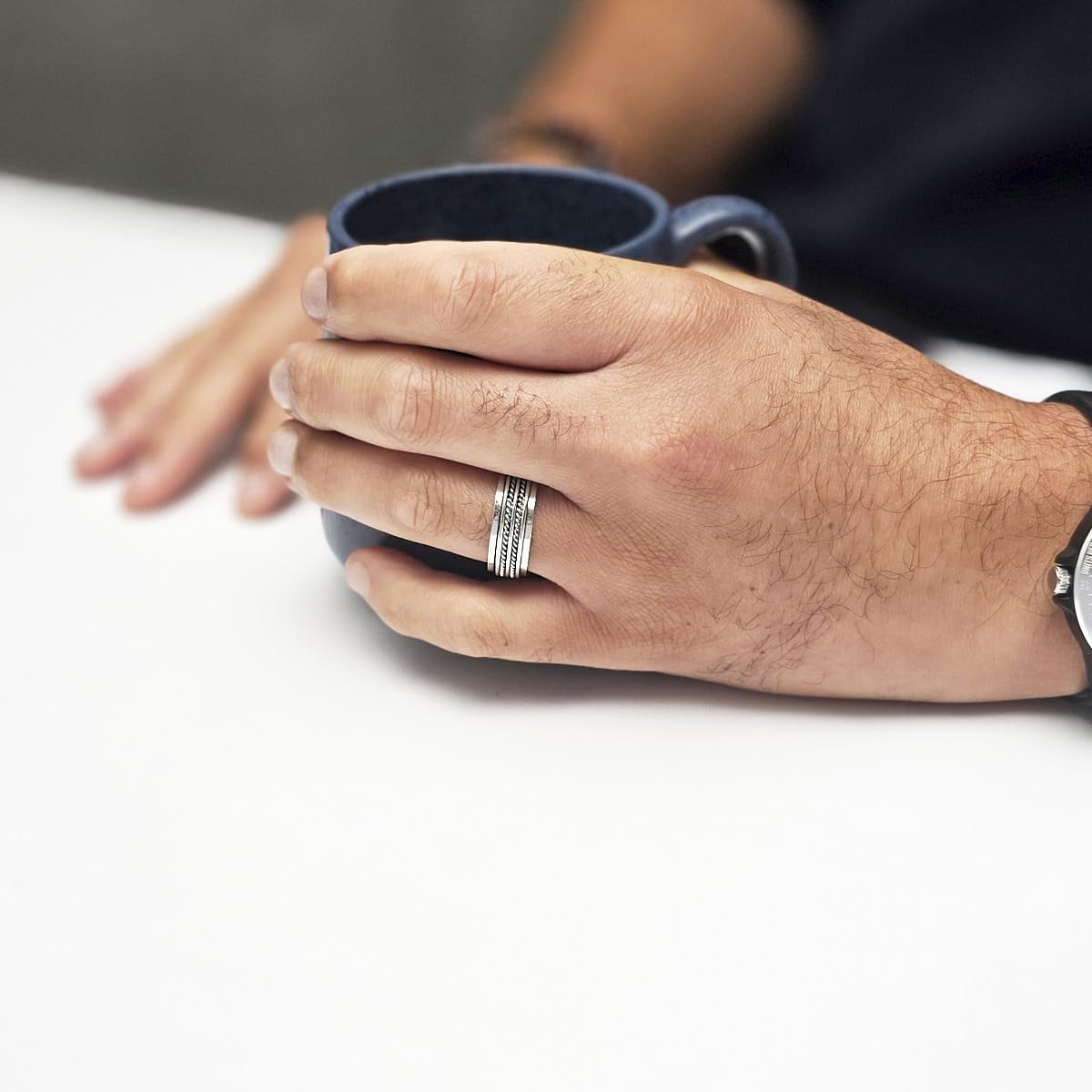 Treasure Bay Klassischer Ring aus Sterlingsilber, 8 mm, für Herren und Damen, drehbarer Zappelring, Stressabbau, Größe: 15,5 - 62,5, Sterling Silber