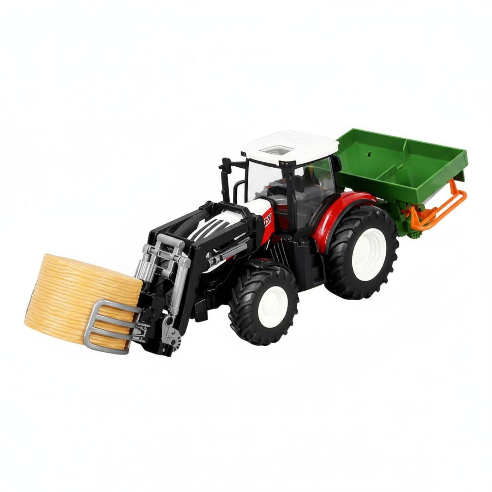 Tractor Teledirigido Infantil Camión Granja Remolque Vehículo con Luces y Brazo Elevador Multifunción para Juego Agrícola Aprendizaje y Coordinación Adecuado para Niños en Interiores, Rojo
