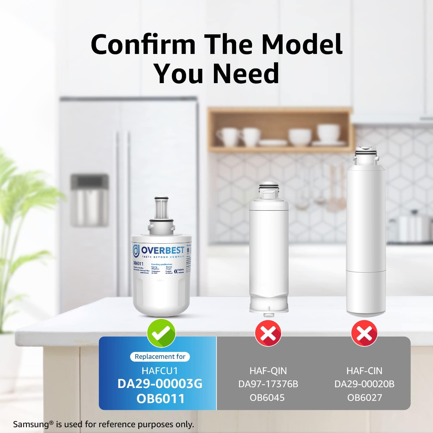 Overbest DA29-00003G Refrigerator Water Filter, Replacement For Samsung® DA29-00003G, DA29-00003B, DA29-00003A, Aqua-Pure Plus, HAFCU1 (Pack of 3)