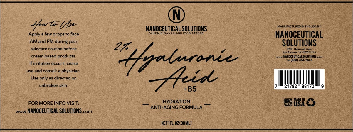 Nanoceutical Solutions Nano 2% Hyaluronic Acid + B5, Instant Absorption, hydrates and moisturizes deep within the tissue and cells of your skin. -25% Discount Available!