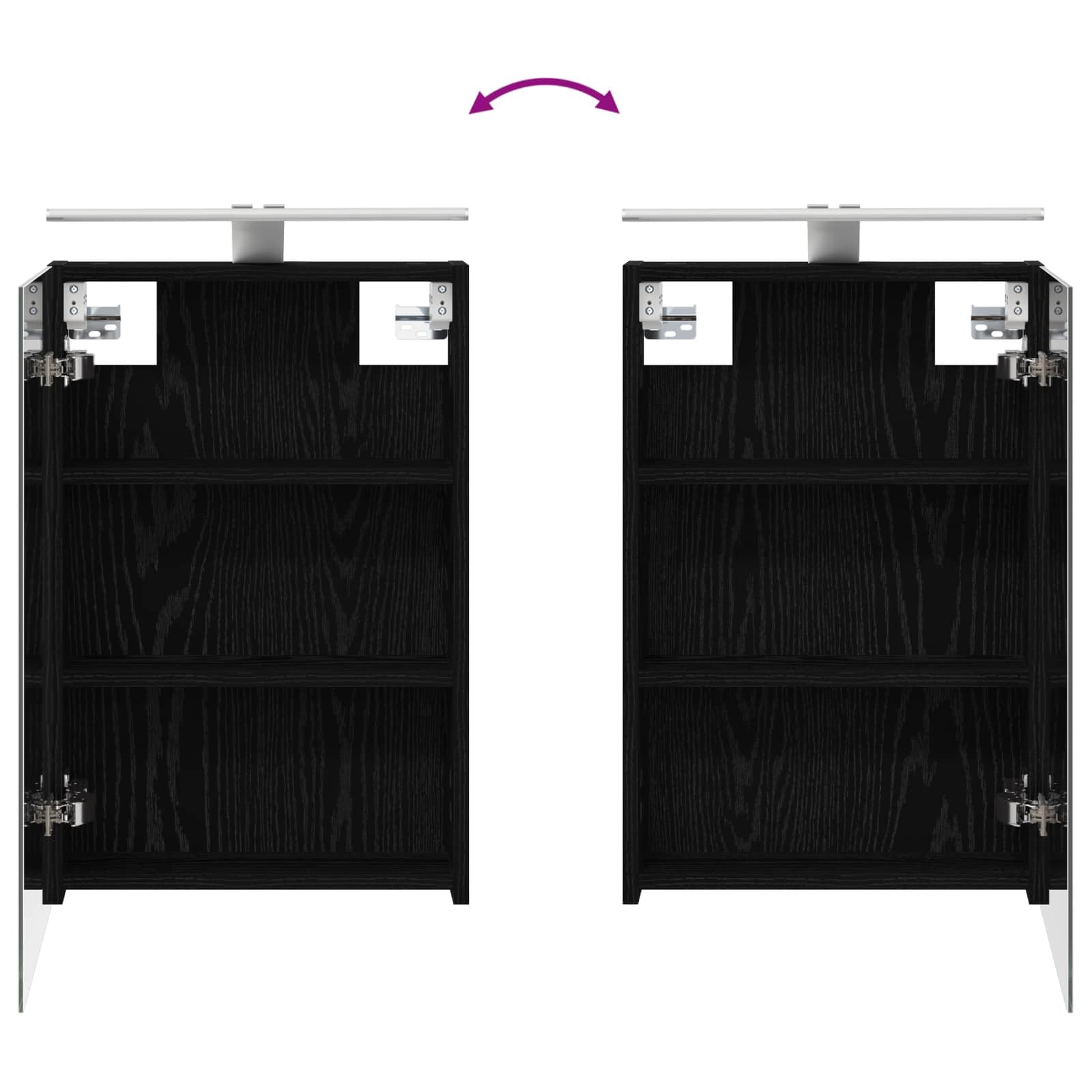 Mangloder Armadietto da bagno a specchio con mensola e anta, effetto rovere nero, 40 x 10,5 x 60,5 cm, con striscia LED, porta USB, montaggio a parete