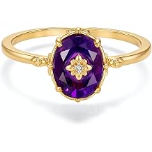 Glowave 14K Gold Plated Oval Amethyst Ring for Women with Floral Detail