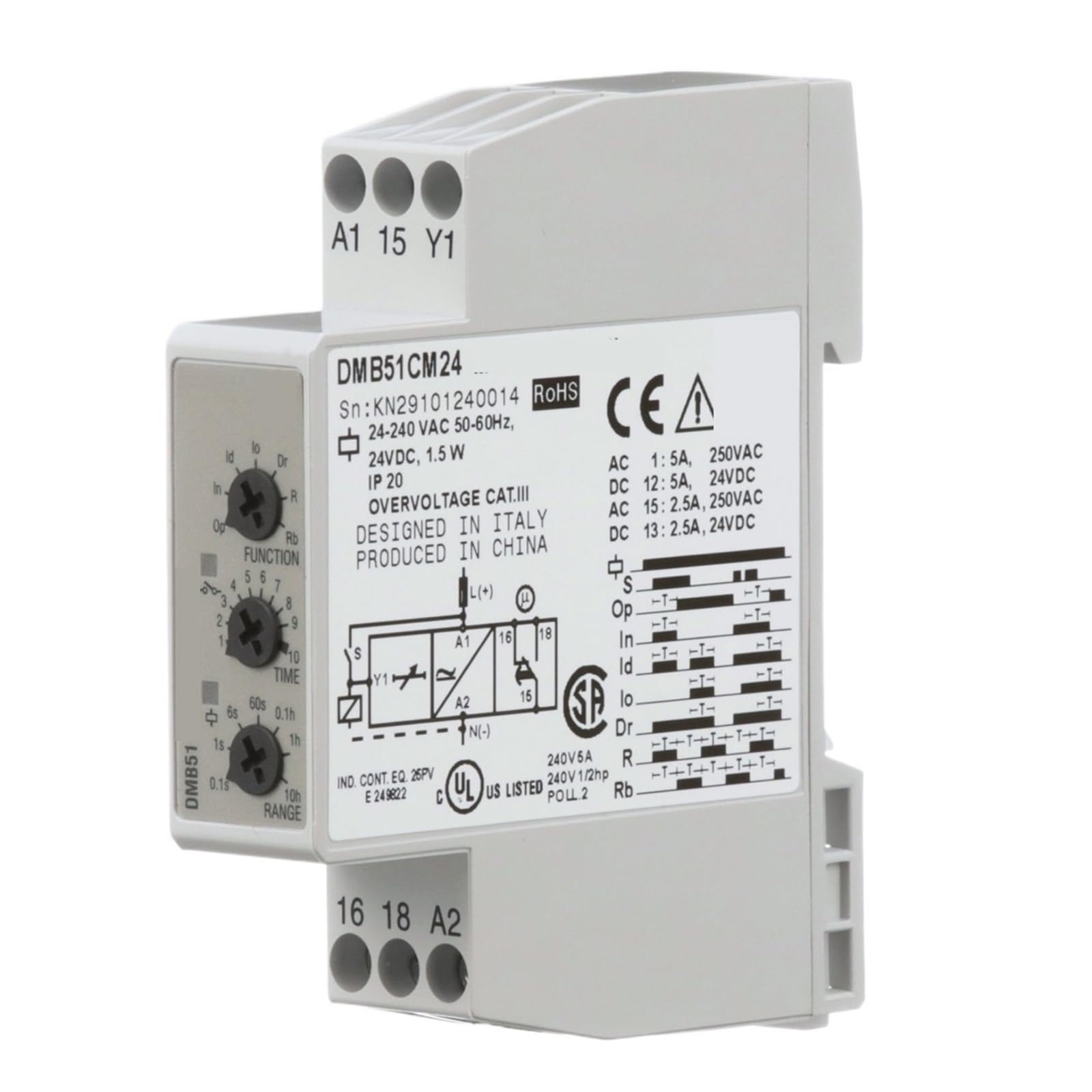 YMUGUEGH Time Relay DMB51CM24 DMB51CM24B006DMB51CM24 DMB51CM24B006 24-240VAC 50-60HZ(DMB51CM24)