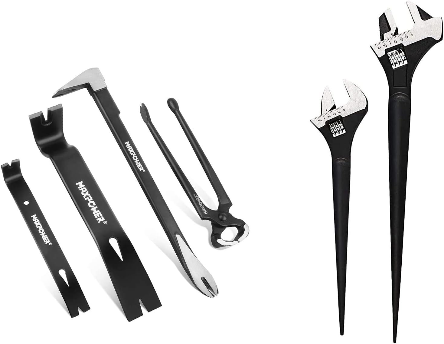 MAXPOWER 4Pcs Pry Bar Nail Puller and 2Pcs Spud Wrench set 16-inch 12-inch