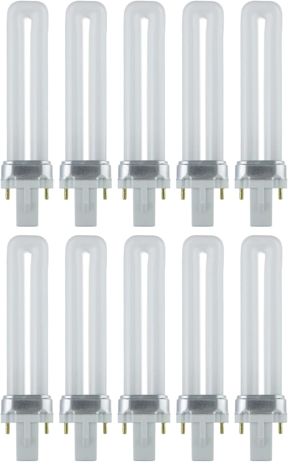 Diodesy- Compact Fluorescent Single U-Shaped Twin Tube Plugin Light Bulb 7W PL 2-Pin G23 Base High Output 360 Lumen 2700K Warm White Pack of 10- CFL Replacement for Ceiling Fan Wall Sconces