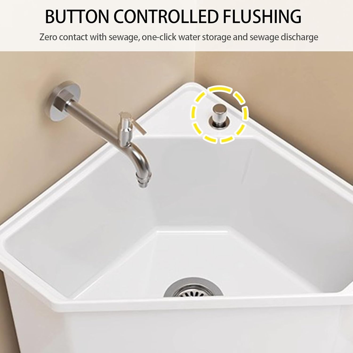 Narrow Floor Mop Sink with Faucet,Ceramic Mop Service Basin with Drain Button,Free Standing Sink mop Pool,Utility Floor Mops Sinks for Garage,Bathroom