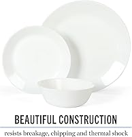 Vista 4 de Martha Stewart Opalton 18-Piece Dinnerware Set – Chip and Break Resistant Opal Glass Plates and Bowls, Lightweight White Dinner Set for 6, Microwave