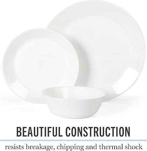 Miniatura 4 de Martha Stewart Opalton - Juego de vajilla de 18 piezas, platos y cuencos de vidrio de ópalo resistentes a astillamientos y roturas, juego de vajilla