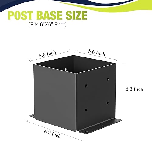 Miniatura 9 de Juego de 2 bases de poste de 4 x 6 pulgadas (tamaño interior de 3.6 x 5.6 pulgadas), anclaje de poste de acero grueso recubierto de polvo de metal