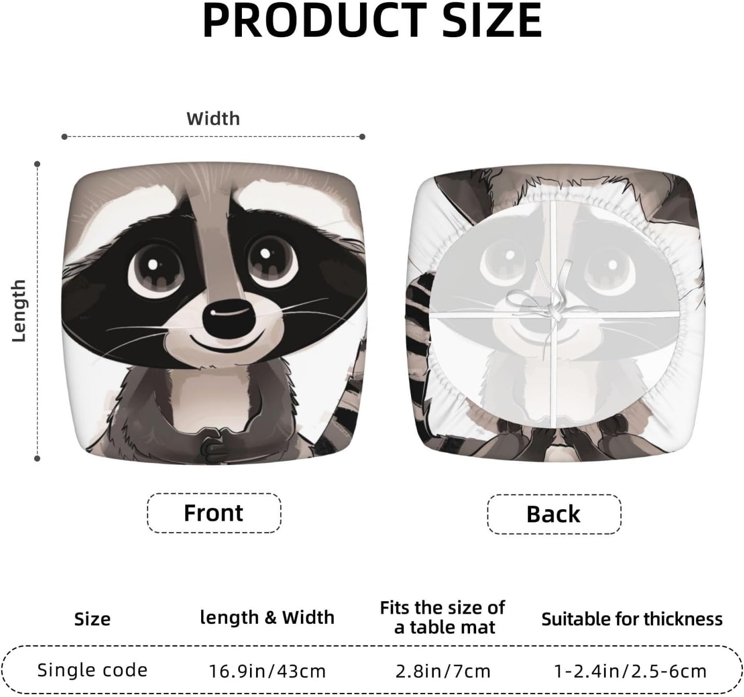 Cartoon Cute Raccoon Print Print Square Cushion Covers 6 Pcs Set Elastic Non-Slip Seat Cushion Slipcovers Pet Furniture Protectors for Chair, Sofa