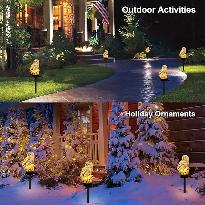 Hoofun Luci solari gufo, impermeabili, lampada a LED ad energia solare, ornamenti per cortile, patio e giardino paesaggio illuminazione (bianco)