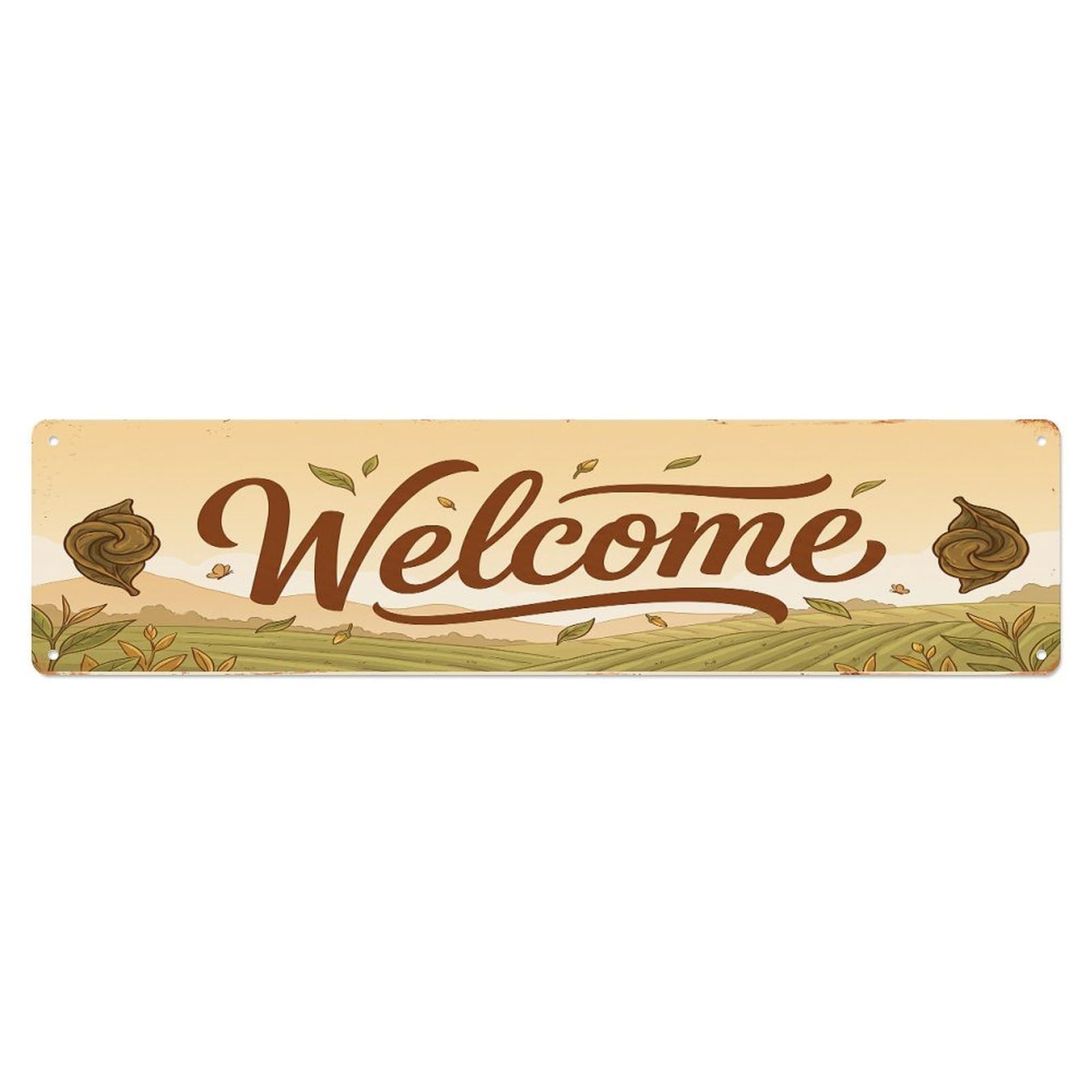 Olhnbad 4X16inch(10X40cm) Vintage Welcome Oolong Tea Metal Tin Sign