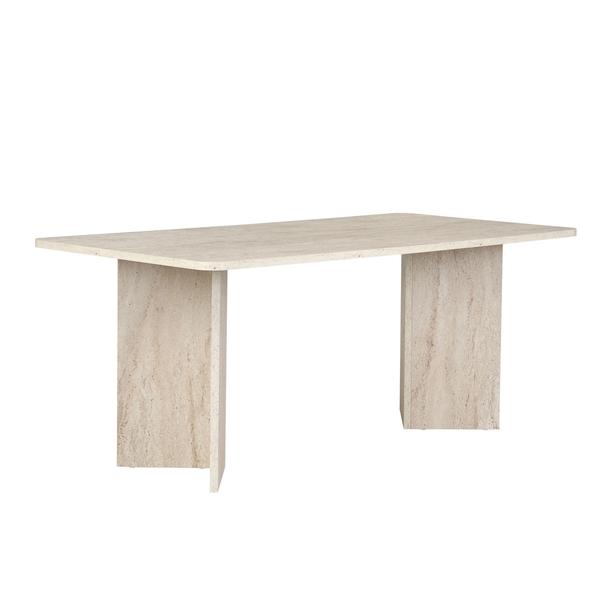 Eleganter Esstisch, 180 x 90 x 75 cm, Travertine-Farbe | 100% melaminbeschichtete Spanplatte, 25 mm Stärke | modernes Marmordesign, stabil mit 70 kg Tragkraft, perfekt für stilvolle Essbereiche