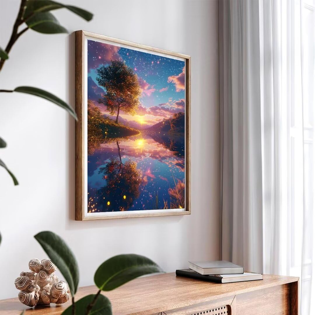 Malen Nach Zahlen Erwachsene Sternensonnenuntergang Malen Nach Zahlen Bild, DIY Handgemalt Ölgemälde Kit für Anfänger und Kinder Mit 3-Pinseln und Acrylfarbe Zuhause Mädchen Geschenk 100x70cm w-4585