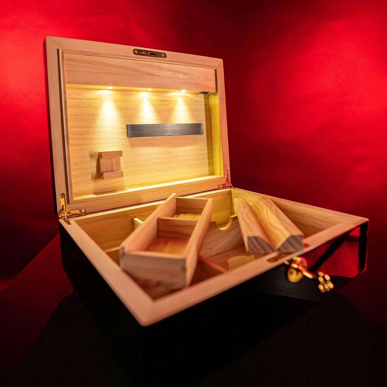 Weedor - Caja de madera dura con barra de luz, con cerradura y elegante