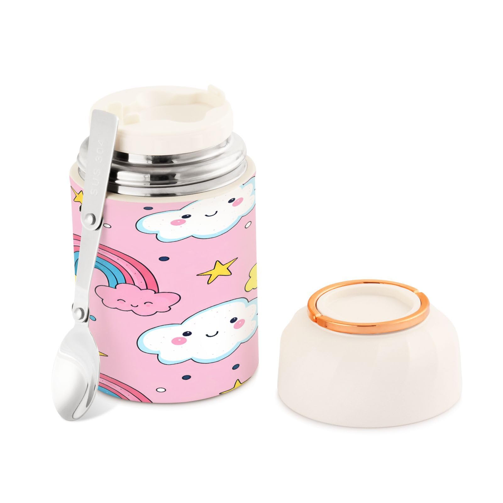 Tarro térmico para almuerzo Cute Clouds de acero inoxidable de alta calidad y aislamiento premium
