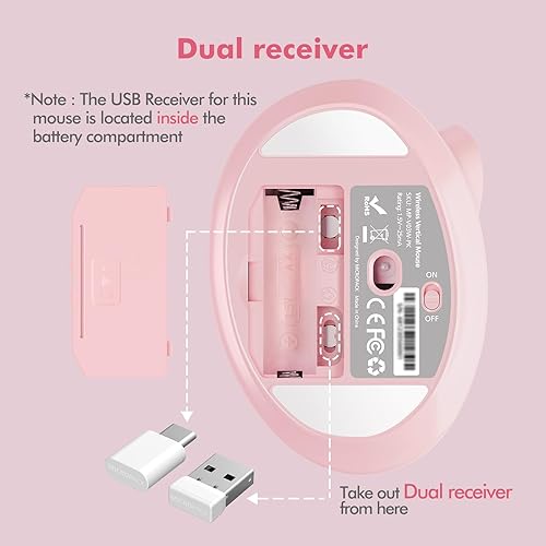 Miniatura 6 de MicroPack Ratón ergonómico, mouse inalámbrico vertical con receptor USB A y tipo C, diseño Ergo reduce la tensión muscular, 6 botones 80012001600