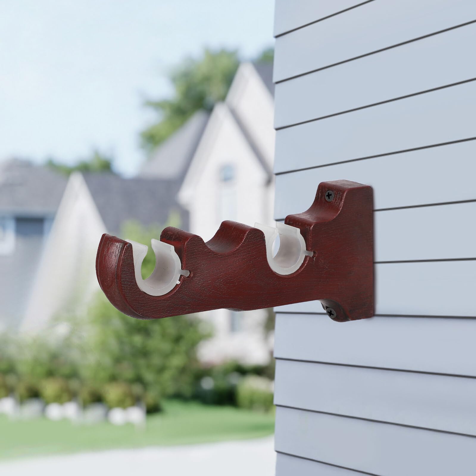 PRETYZOOM Supporti per Aste per Tende Doppie in Legno Rosso, Staffe da Parete Robuste e Facili da Installare, Compatibili Bastoni per Tende per Soggiorno e Camera da Letto,