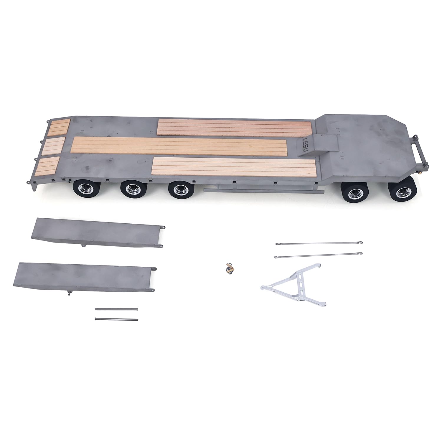 LESU wheelfun - Remolque de metal 1/14 para camión RC modelo de coche, remolque de madera, vehículo de construcción, compatible con Tamiya