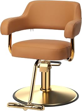 OmySalon Barber Chairs for Barbershop Brown and Gold Styling Chair, Salon Chair for Hair Stylist Heavy Duty Hydraulic Pump, 360Swivel with Footrest, Hairdressing Home Beauty Spa Braiding Equipment