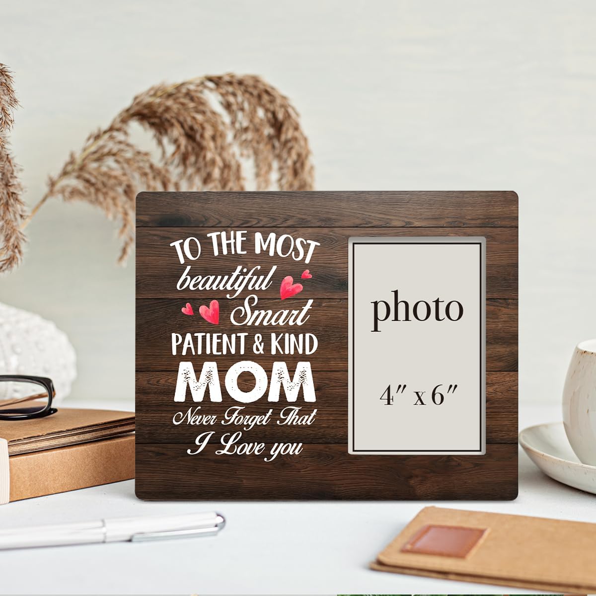 Oqtumes Mom Gifts Picture Frame, Best Mom Gifts From Son Daughter, Mom Birthday Gift Ideas, Rustic Mom Wood Picture Frame 8 x 10 Inches, Wall Mount and Tabletop - 4 x 6 Inch Photo - Image 4