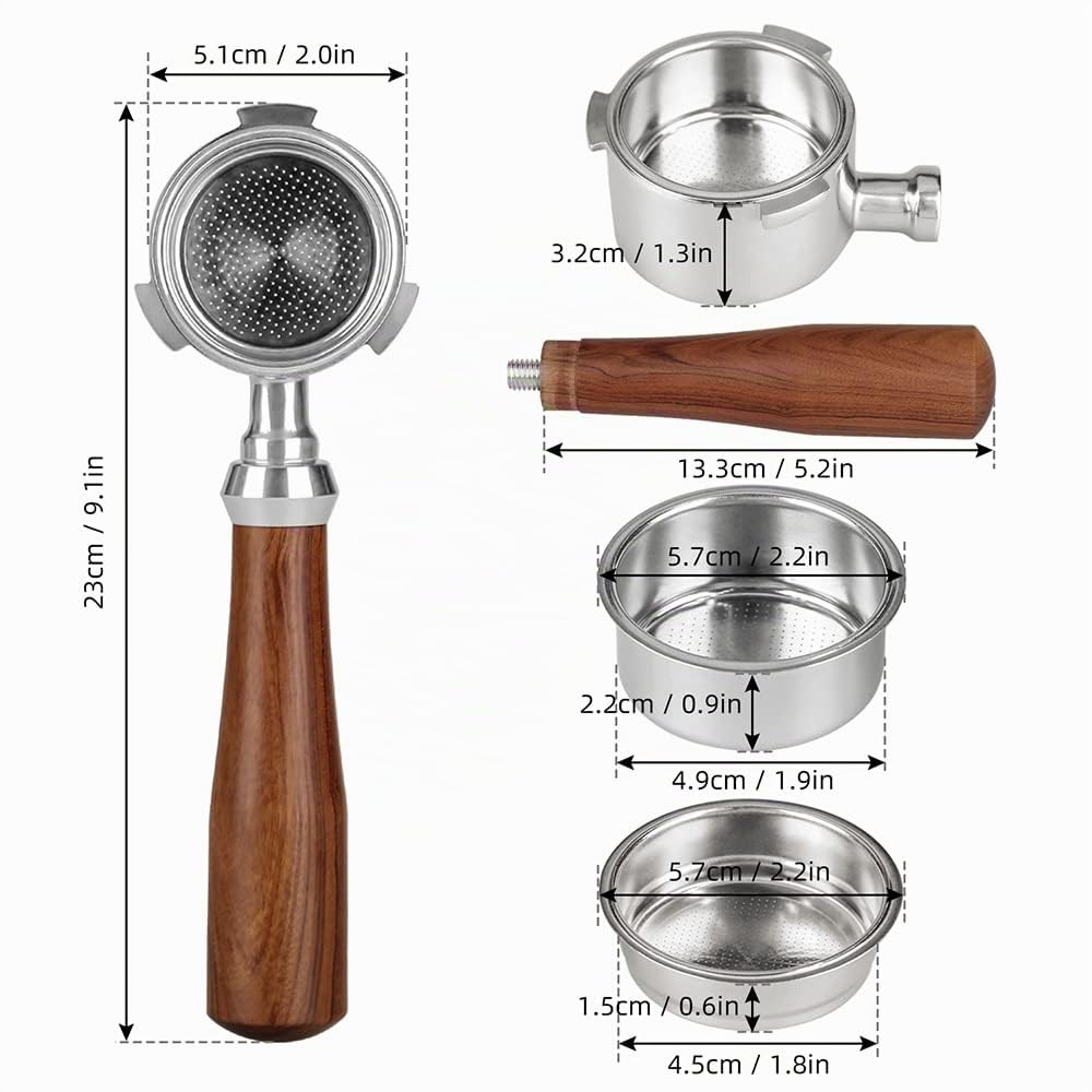 51mm Bodenloser Siebträger,Kompatibel mit EC680 / EC685 Filterhalter aus Edelstahl,285g,Palisander Griff,Kompatibel für Bodenloser Siebträger Delongh,Kaffee Zubehör,Kaffeehalter