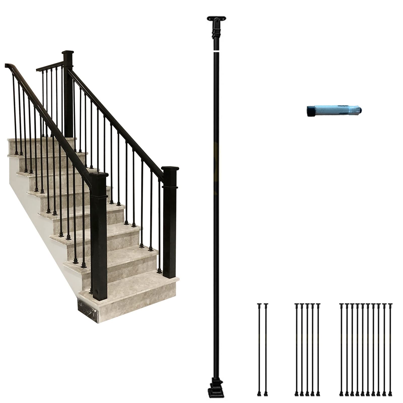 SUBBYE 1 2 5 10 Pack Baluster Spindles for Deckorators Staircase Indoor Attic Villa Balcony, Iron Black Stair Railing 100cm/110cm/120cm/130cm/140cm/150cm Tall, Can Be Cut