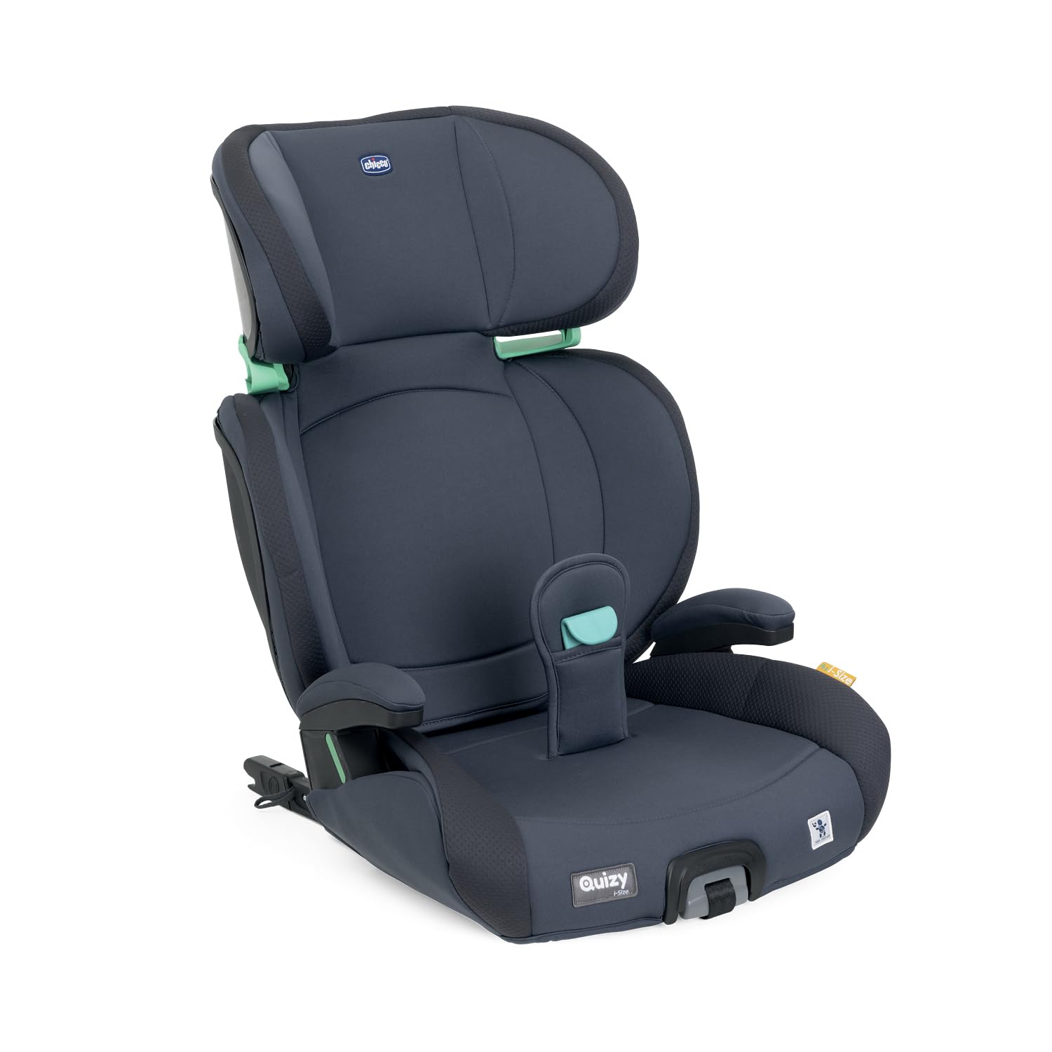 Chicco Quizy i-Size, Silla de Coche para Niños 3-12 Años (100-150 cm), Peso 15-36 kg, Grupo 2/3, Instalación Fácil con Sistema Isofix, Reclinable, Ajustable en Altura, Reposabrazos Acolchados, Azul