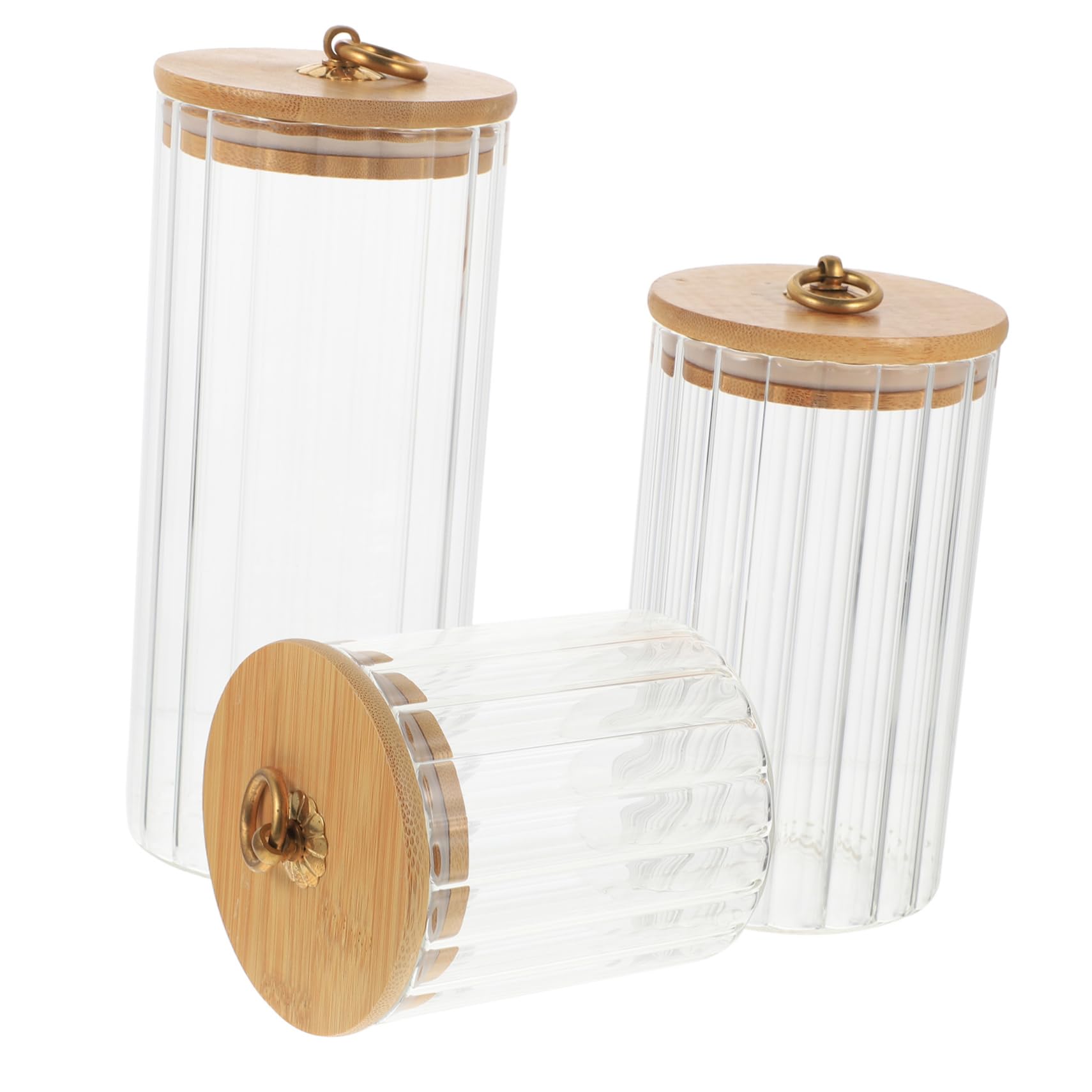 Set da 3 Contenitori con Coperchio per Alimenti in Vetro con Coperchio in Bambù, Capacità 550ml, 850ml e 1150ml, per Cucina con Tenuta e Facili da Pulire