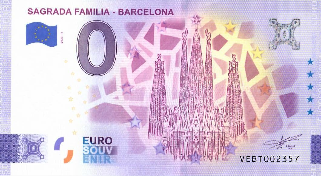 0 euros billete Sagrada Familia · Barcelona · España · Souvenir o Cero € Certificado de recuerdo