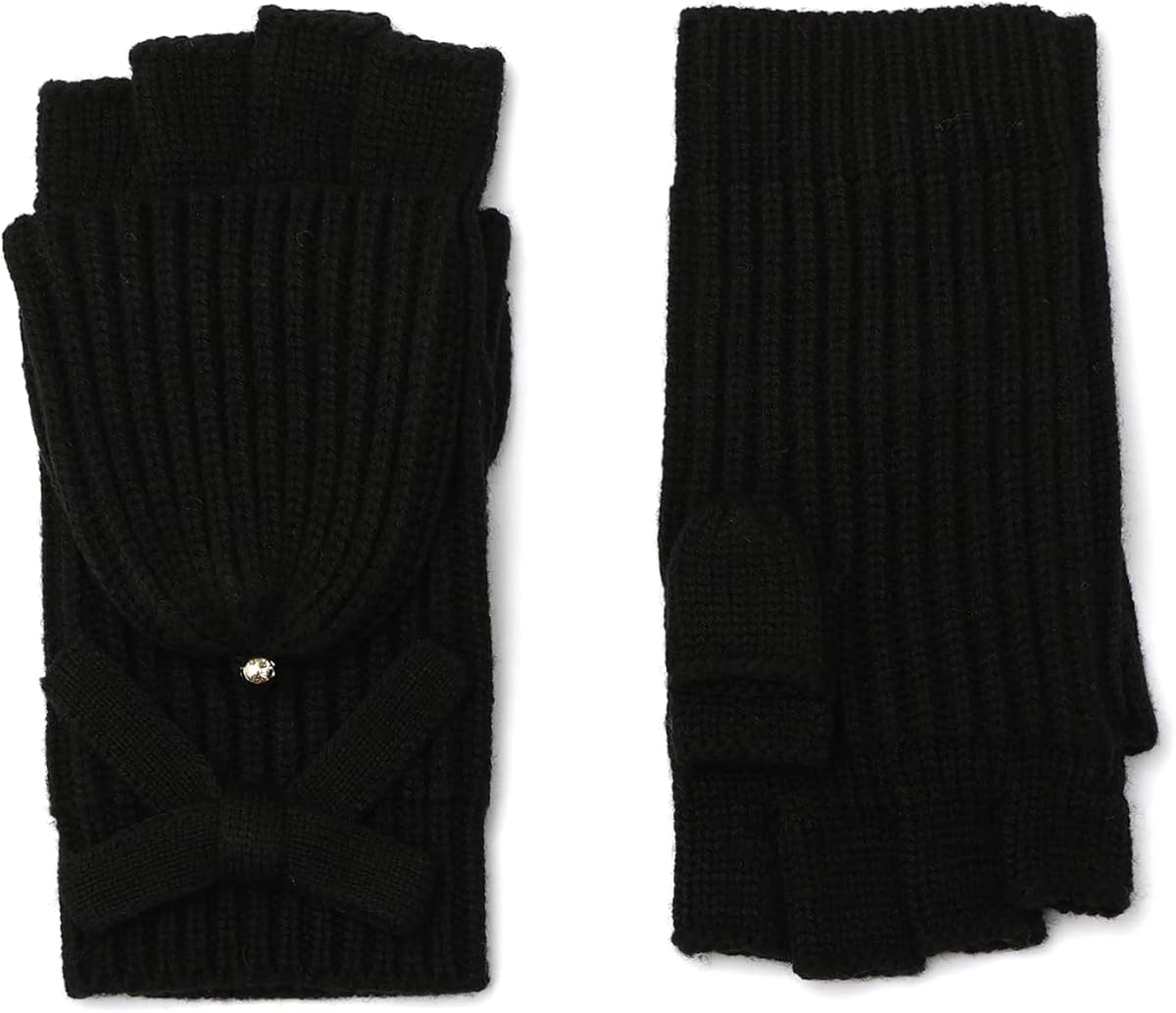 Kate Spade Women's Knit Bow Pop Top Mitten, Glove Set for Cold Weather, Stylish Fashion Accessory