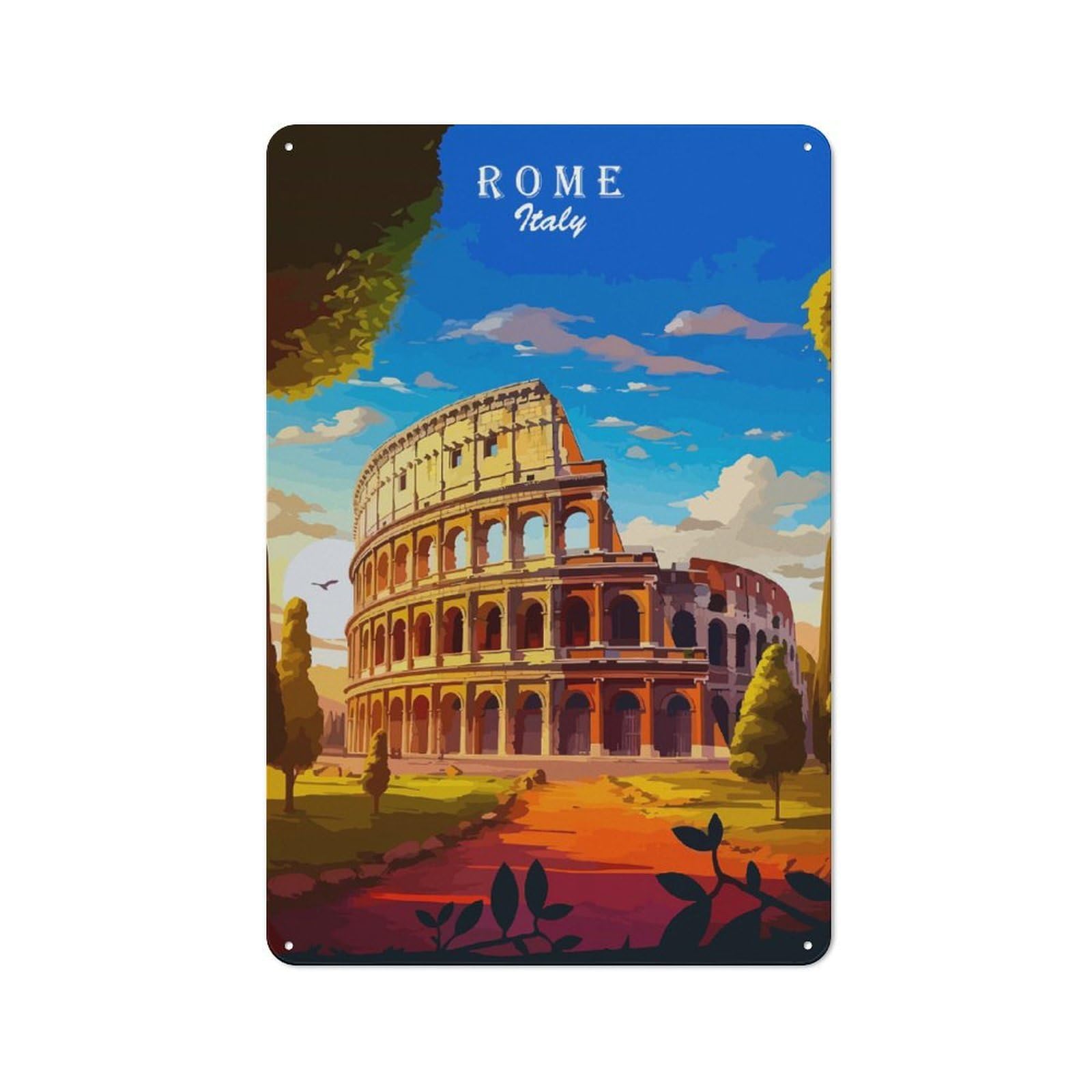 Junmoney Style-7 Rome Italy Colosseum Travel Vintage Metal Sign 30X20cm For Lounge Or Reading Corner, For A Room Refresh Centred On Metal Wall Decor