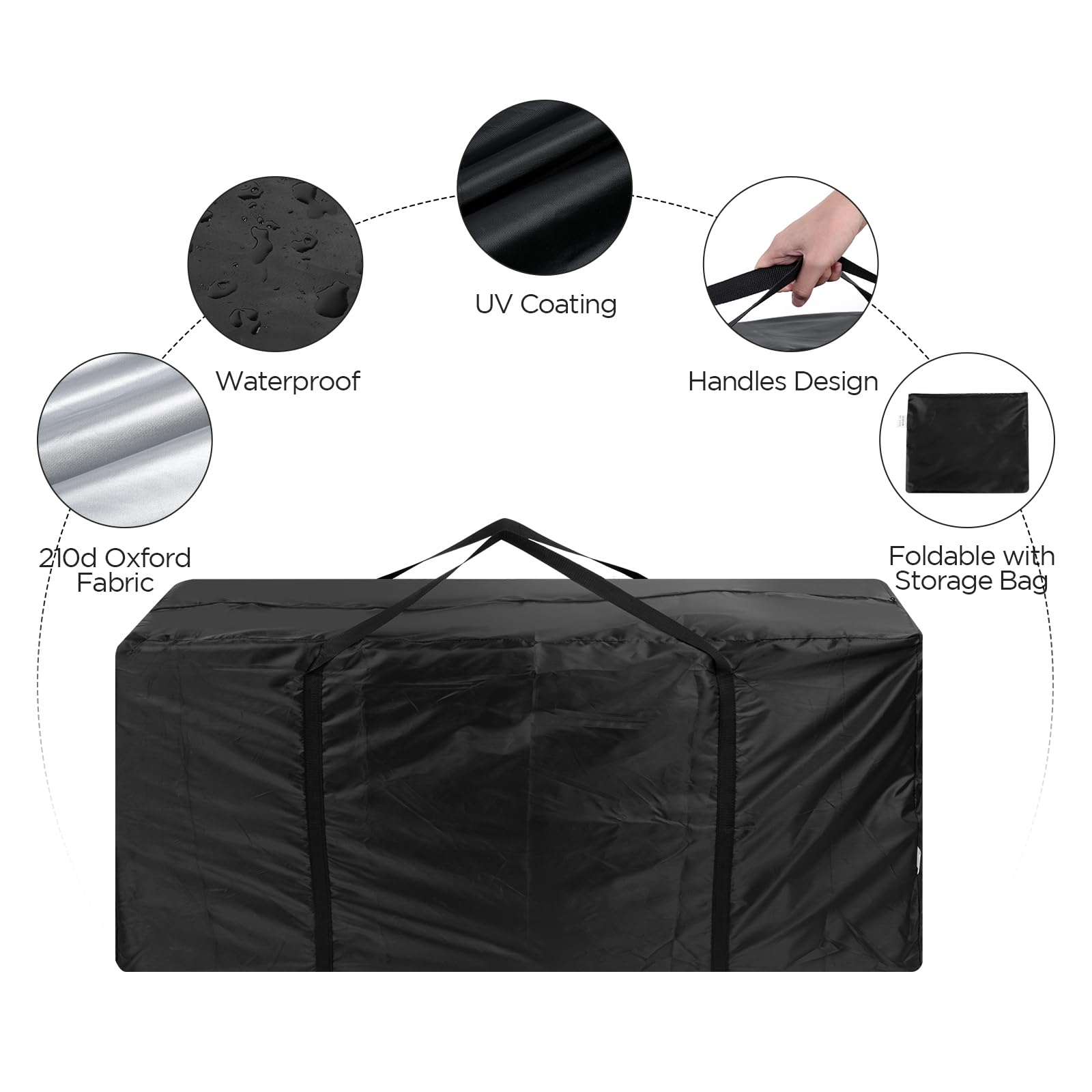 AiQInu Borsa da Giardino per Cuscini, Oxford Porta Cuscini da Esterno Impermeabile, Nero Borsa per Cuscino con Maniglie - 122x40x55cm