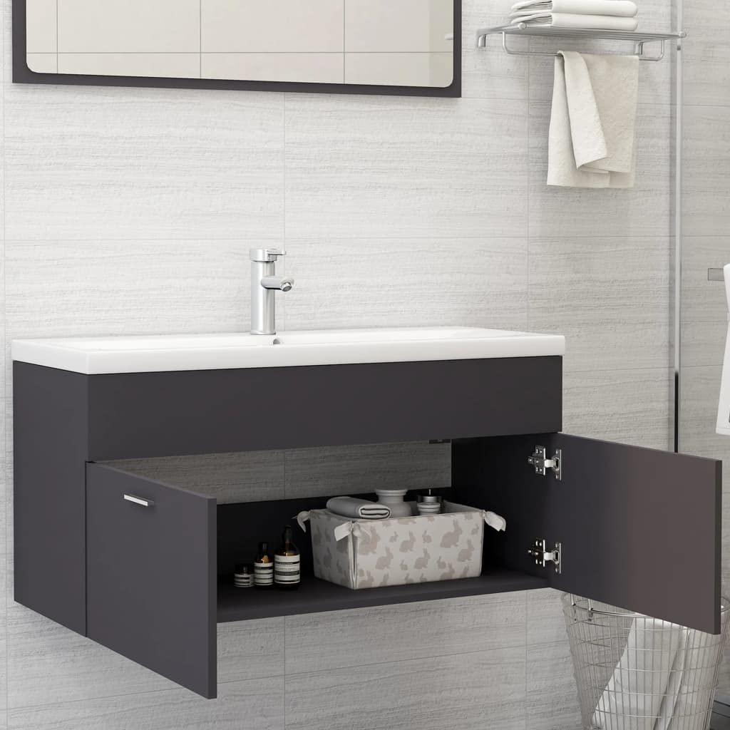 Mobile con Lavello Grigio 100x38.5x46 cm Legno Ingegnerizzato