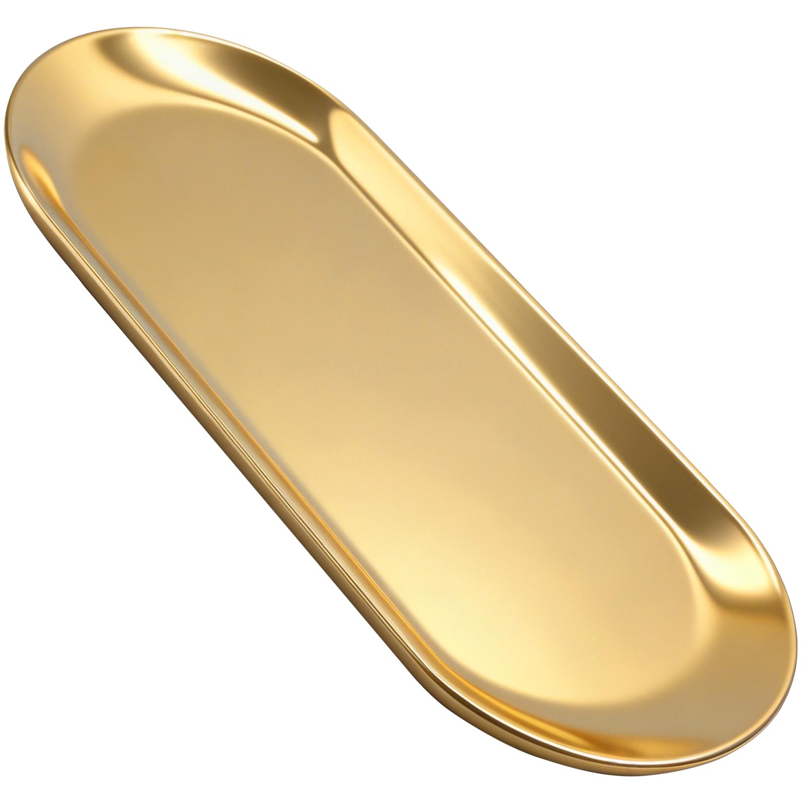 Vwoqiy Gold Serving Tray, Oval Stainless Steel Decorative Trinket Tray, Jewelry Cosmetics Storage Trays, Tea Fruit Towel Dish Plate for Bathroom Bedroom Dressing Table Vanity Trays, 11.8x4.8"