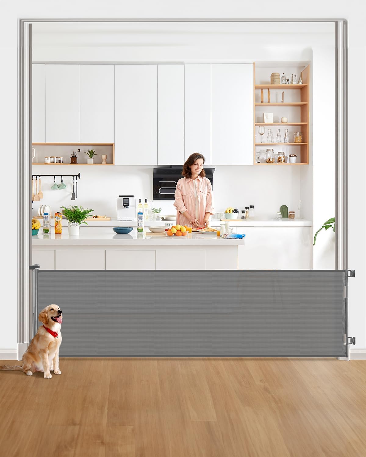 Retractable Baby Gate for Stairs – 33” Height, Expands up to 118” Width – Safety Gate for Infants, Toddlers, Dogs & Pets – Easy Install, Secure