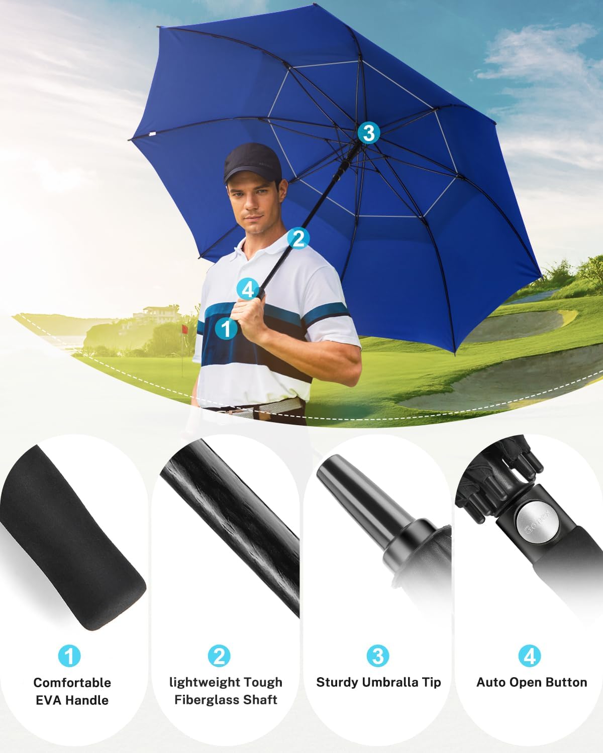 Gonex 54/62/68/72/80 Inch Extra Large Golf Umbrella, Automatic Open Travel Rain Umbrella with Windproof Water Resistant Double Canopy, Oversize Vented Umbrellas for 2-3 Men and UV Protection, Multiple Colors