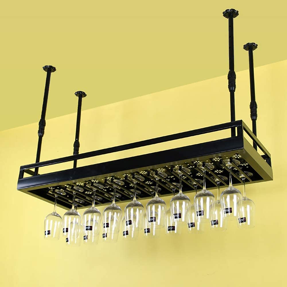 Porte-bouteille de vin suspendu plafond noir 100cm rack verres à pied LOFT bar