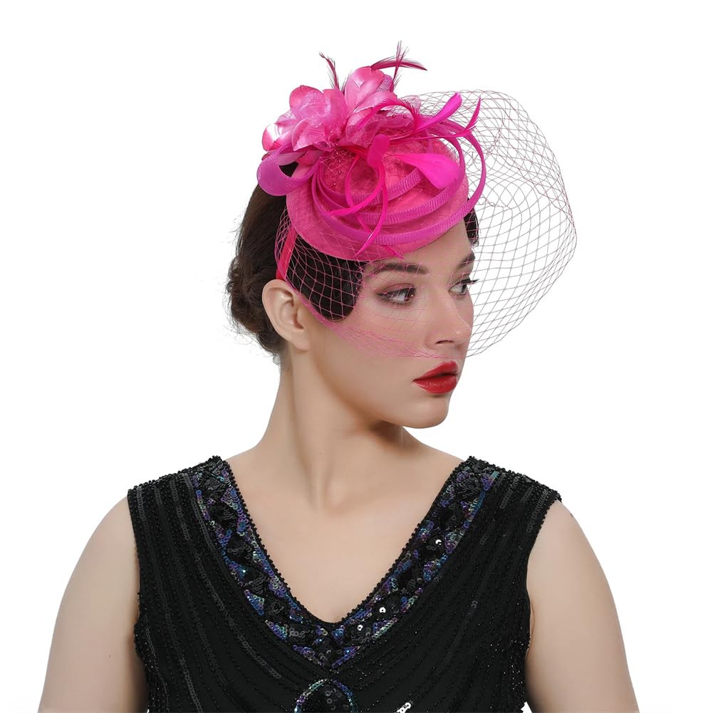 Tocado de Pelo Floral con Plumas para Mujer, Diadema para Boda, Novia, cóctel, Sombreros (Morado, Talla única)