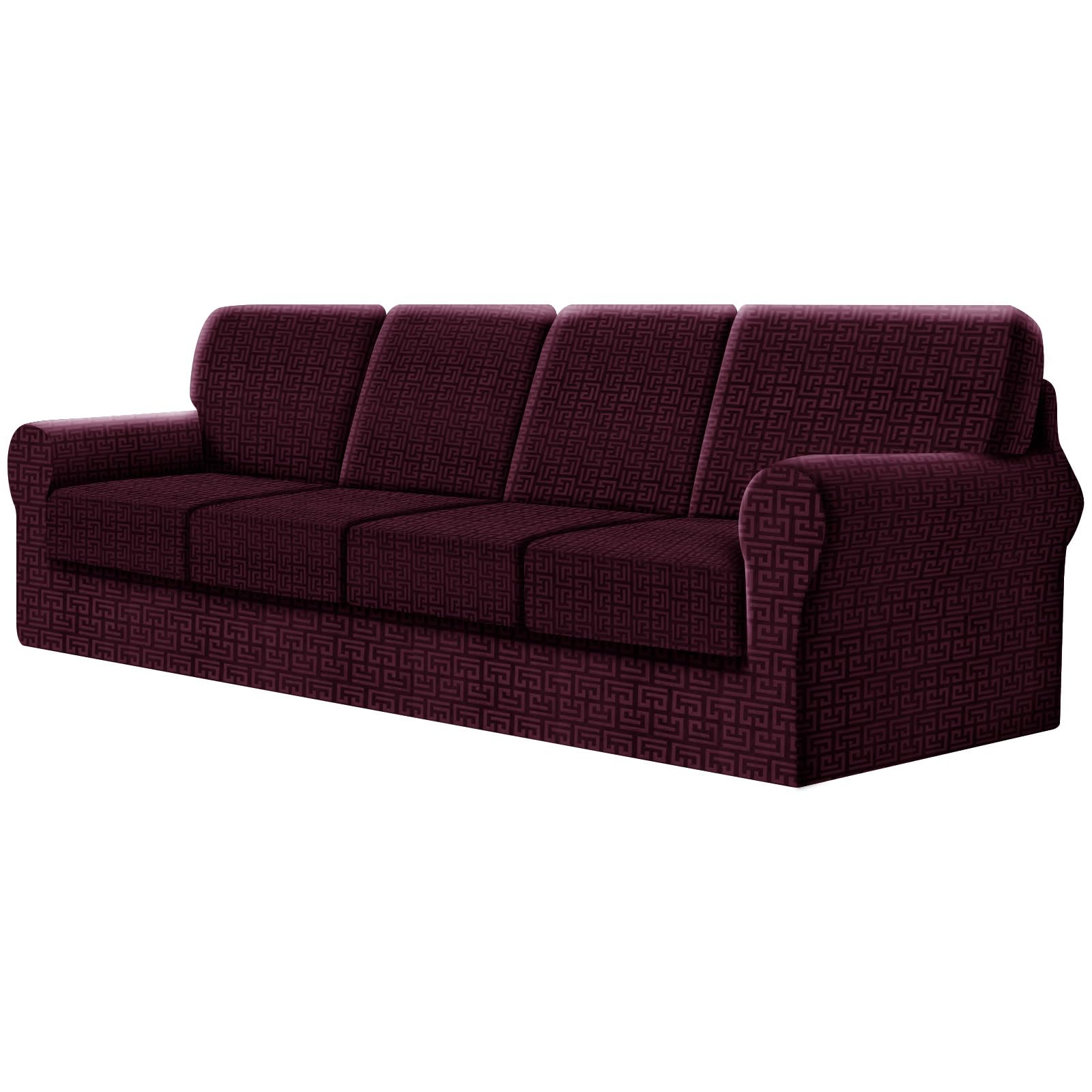 SYLC Fitted Sofa Cover 4 Seater, 9 Piece Sofa Slipcover With 4 Seat Cushion Covers And 4 Backrest Covers, Settee Covers Stretch Velvet Anaglyph(Magenta,X-Large Sofa - 9 PCS)