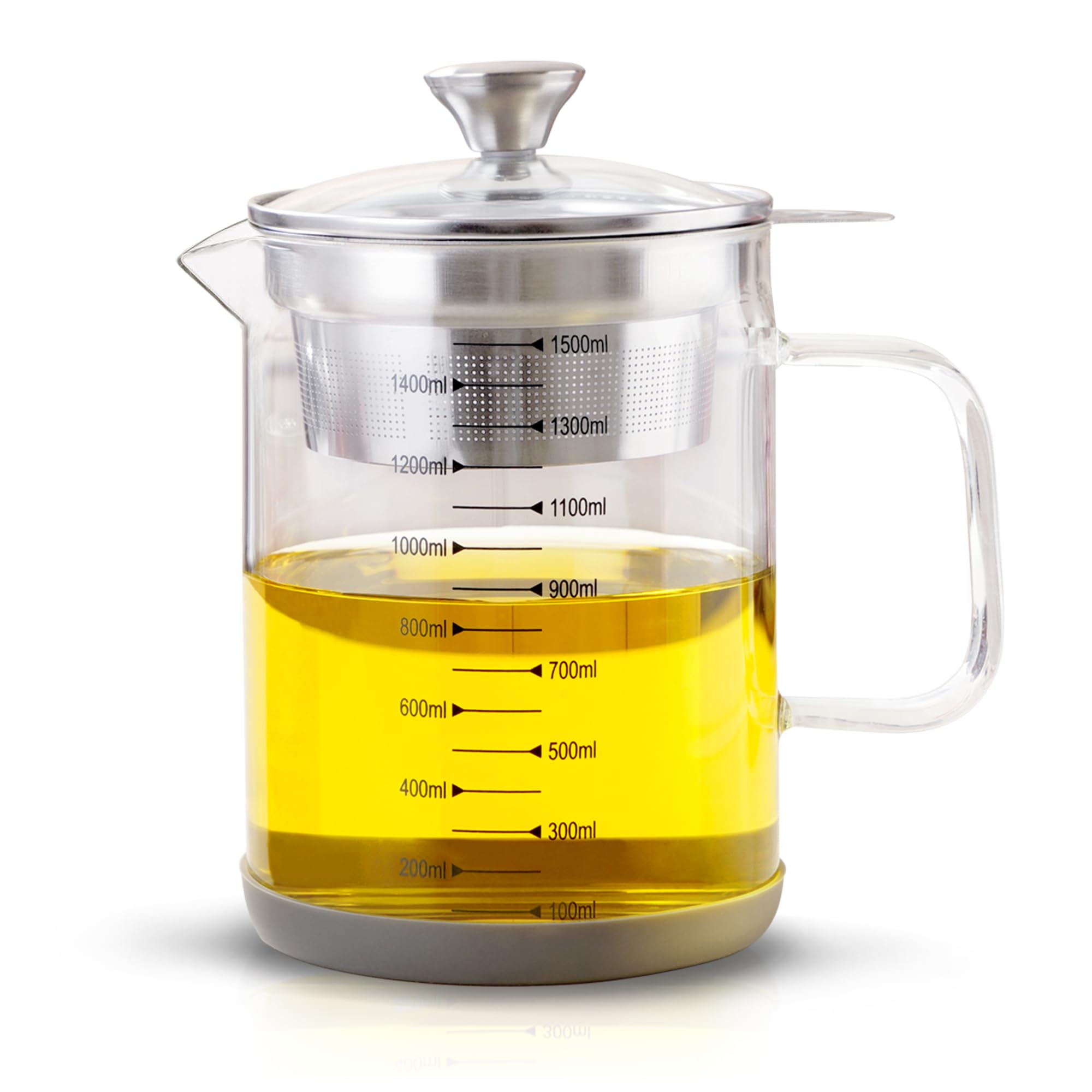 Abdodar 50oz Glass Oil Strainer Container Bacon Grease Container with Strainer, Container with Fine Mesh Strainer, Filter Nut Milk, Soy Milk, Tea Residues Strainer and All Purpose Strainer(1.5L)